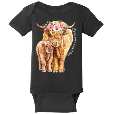 Highland Cattle Lover Cow Calf Farm Love One Another Cute Baby Bodysuit