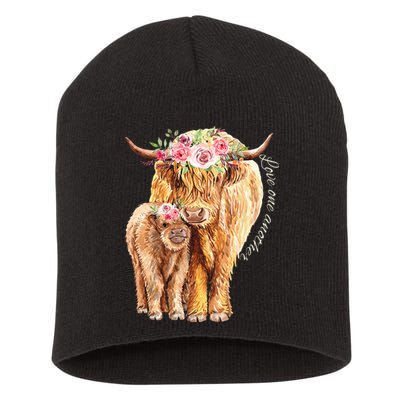 Highland Cattle Lover Cow Calf Farm Love One Another Cute Short Acrylic Beanie