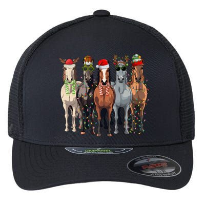 Horse Christmas Lights Holiday Season Xmas Flexfit Unipanel Trucker Cap