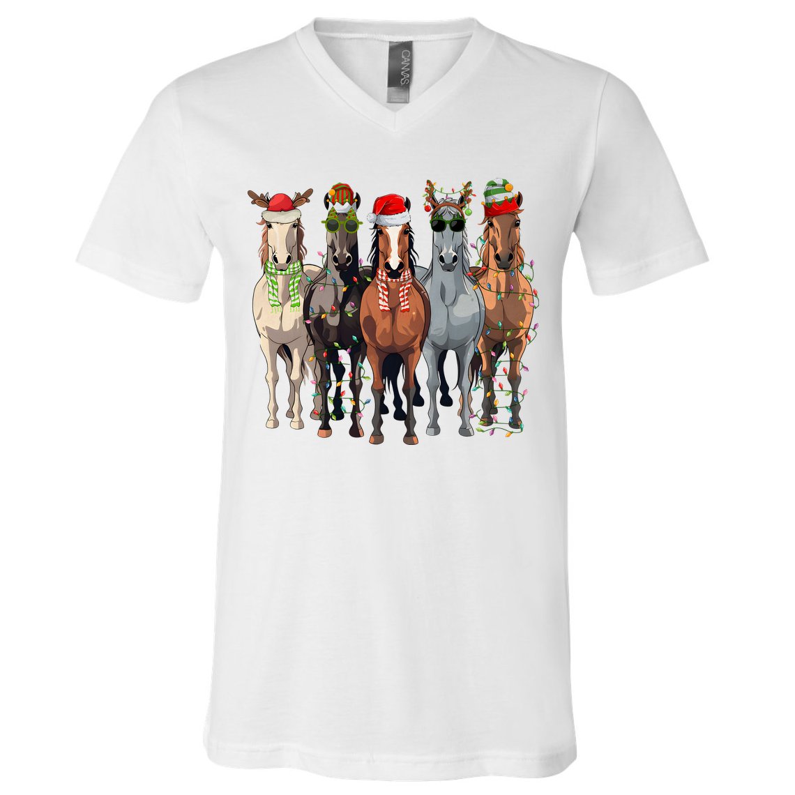 Horse Christmas Lights Holiday Season Xmas V-Neck T-Shirt