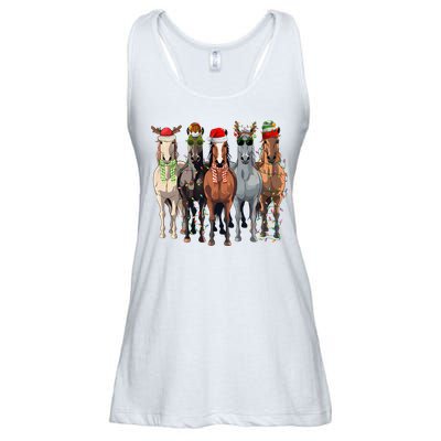 Horse Christmas Lights Holiday Season Xmas Ladies Essential Flowy Tank