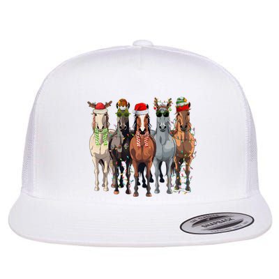 Horse Christmas Lights Holiday Season Xmas Flat Bill Trucker Hat