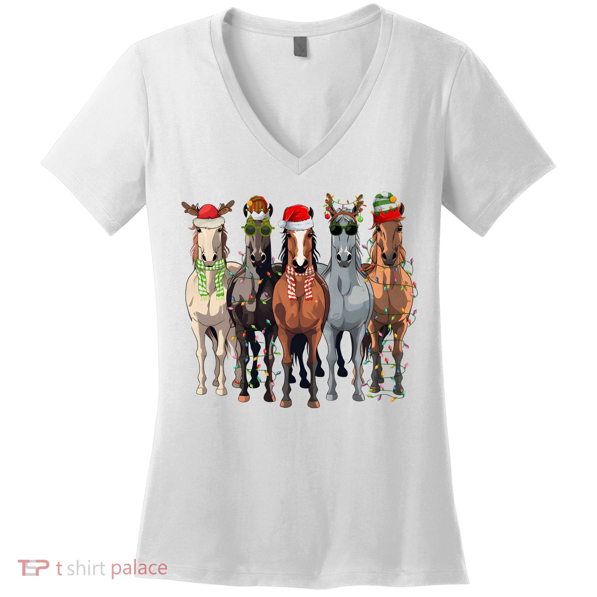 Horse Christmas Lights Holiday Season Xmas Women's V-Neck T-Shirt