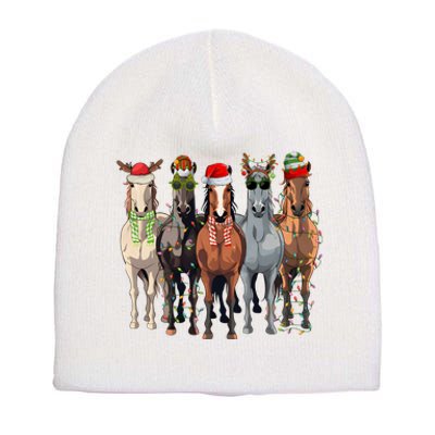 Horse Christmas Lights Holiday Season Xmas Short Acrylic Beanie