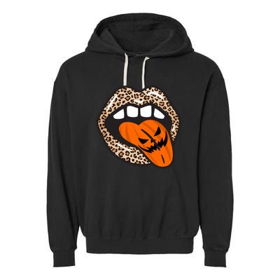 Halloween Cheetah Lips Pumpkin Garment-Dyed Fleece Hoodie