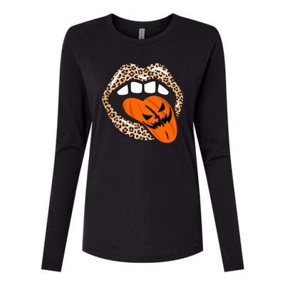 Halloween Cheetah Lips Pumpkin Womens Cotton Relaxed Long Sleeve T-Shirt