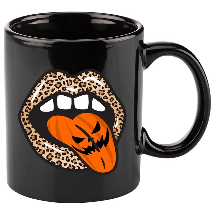 Halloween Cheetah Lips Pumpkin 11oz C Handle Ceramic Mug