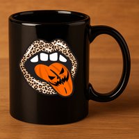Halloween Cheetah Lips Pumpkin 11oz C Handle Ceramic Mug