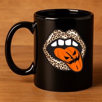 Halloween Cheetah Lips Pumpkin 11oz C Handle Ceramic Mug