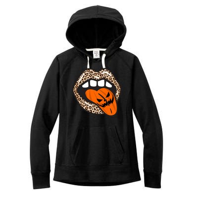 Halloween Cheetah Lips Pumpkin Women's Fleece Hoodie