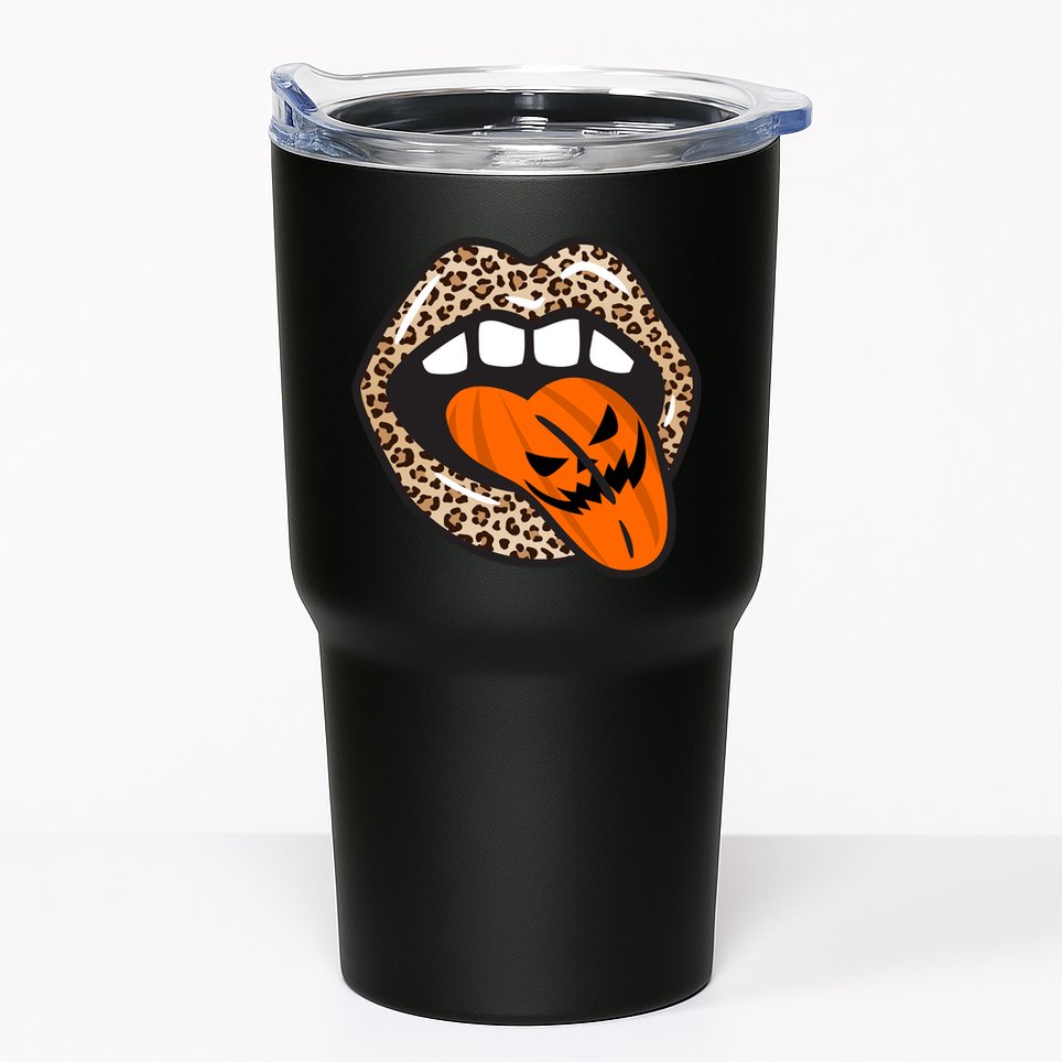 Halloween Cheetah Lips Pumpkin Tumbler