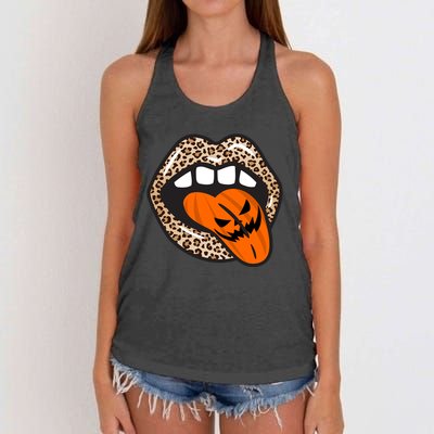 Halloween Cheetah Lips Pumpkin Women's Knotted Racerback Tank