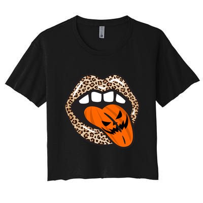 Halloween Cheetah Lips Pumpkin Crop Top