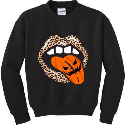Halloween Cheetah Lips Pumpkin Kids Sweatshirt