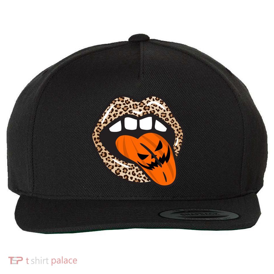 Halloween Cheetah Lips Pumpkin Wool Snapback Cap