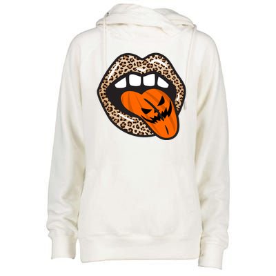 Halloween Cheetah Lips Pumpkin Womens Funnel Neck Pullover Hood