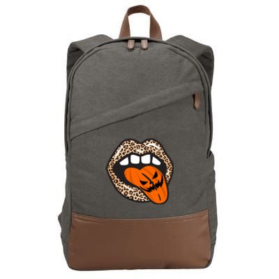 Halloween Cheetah Lips Pumpkin Cotton Canvas Backpack