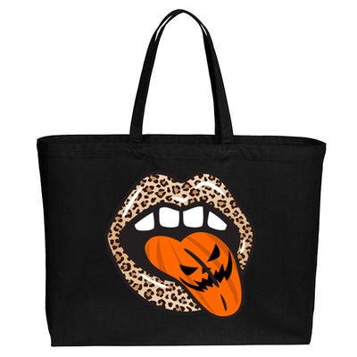 Halloween Cheetah Lips Pumpkin Cotton Canvas Jumbo Tote