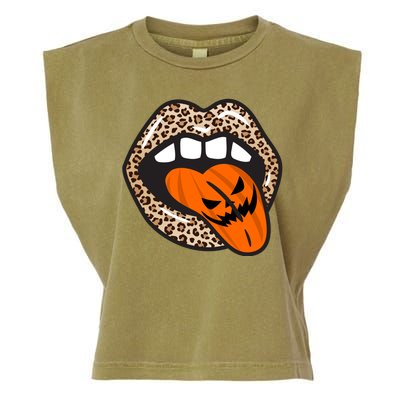 Halloween Cheetah Lips Pumpkin Garment-Dyed Women's Muscle Tee