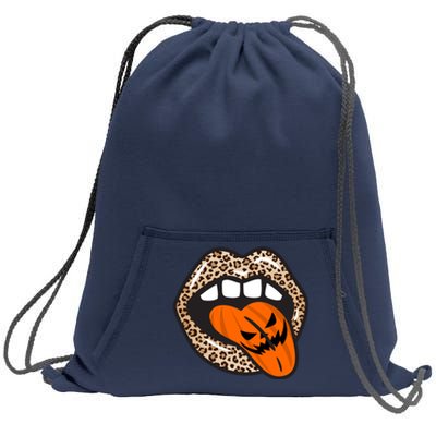 Halloween Cheetah Lips Pumpkin Sweatshirt Cinch Pack Bag