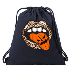 Halloween Cheetah Lips Pumpkin Drawstring Bag