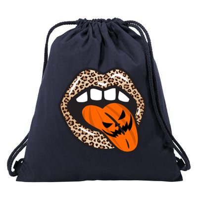 Halloween Cheetah Lips Pumpkin Drawstring Bag