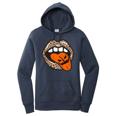 Halloween Cheetah Lips Pumpkin Women's Pullover Hoodie