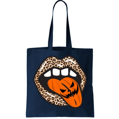 Halloween Cheetah Lips Pumpkin Tote Bag