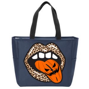 Halloween Cheetah Lips Pumpkin Zip Tote Bag