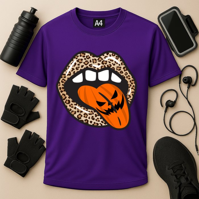 Halloween Cheetah Lips Pumpkin Cooling Performance Crew T-Shirt