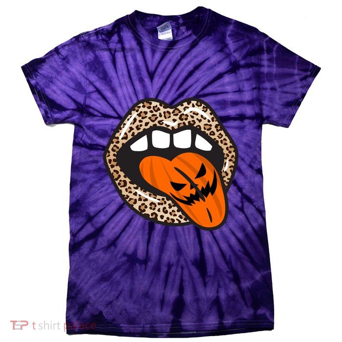 Halloween Cheetah Lips Pumpkin Tie-Dye T-Shirt