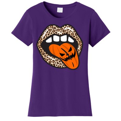 Halloween Cheetah Lips Pumpkin Women's T-Shirt