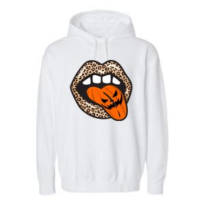 Halloween Cheetah Lips Pumpkin Garment-Dyed Fleece Hoodie