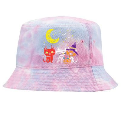 Halloween Cat Lover Gift Adorable Kitten Mummy Pumpkin Devil Tie-Dyed Bucket Hat