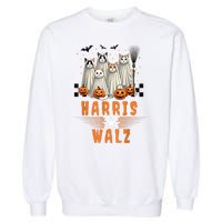 Halloween Cat Lovers Harris Waltz 2024 Vice President Gift Garment-Dyed Sweatshirt