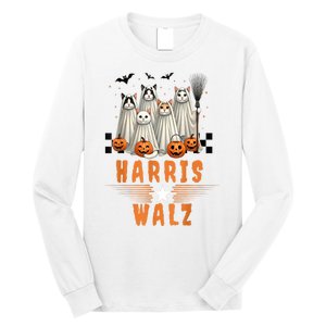 Halloween Cat Lovers Harris Waltz 2024 Vice President Gift Long Sleeve Shirt