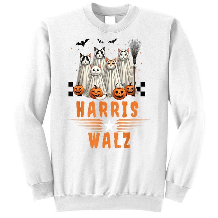 Halloween Cat Lovers Harris Waltz 2024 Vice President Gift Sweatshirt