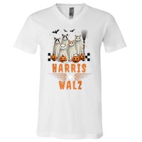 Halloween Cat Lovers Harris Waltz 2024 Vice President Gift V-Neck T-Shirt