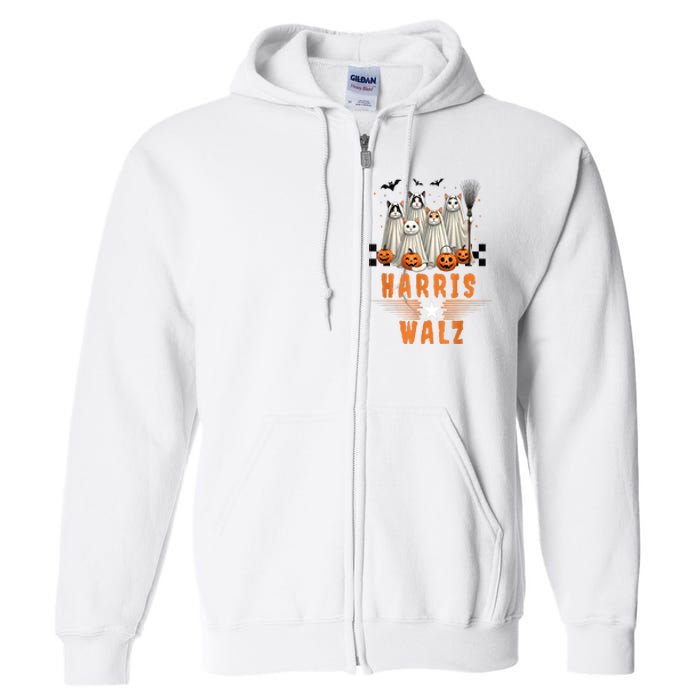 Halloween Cat Lovers Harris Waltz 2024 Vice President Gift Full Zip Hoodie