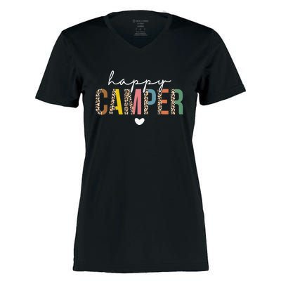 Happy Camper Leopard Camping Lover Outdoor Activities Camper Women's Momentum V-Neck T-Shirt