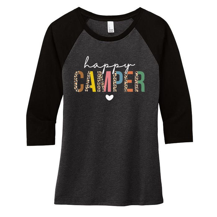 Happy Camper Leopard Camping Lover Outdoor Activities Camper Women's Tri-Blend 3/4-Sleeve Raglan Shirt