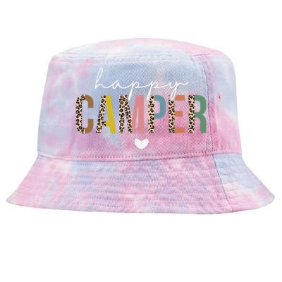 Happy Camper Leopard Camping Lover Outdoor Activities Camper Tie-Dyed Bucket Hat