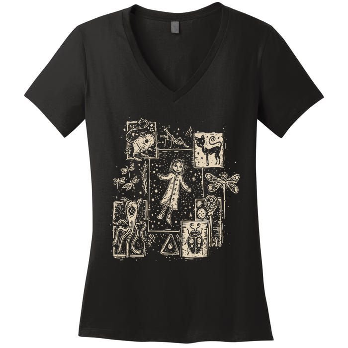 Horror Coraline Movie Women's V-Neck T-Shirt