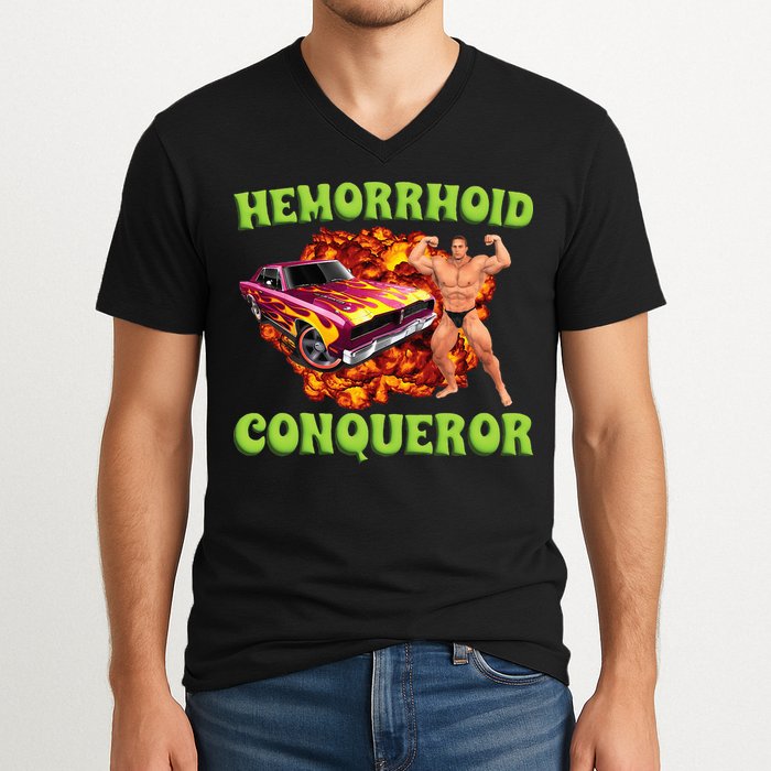 Hemorrhoid Conqueror Meme Weird Offensive Cringe Joke V-Neck T-Shirt