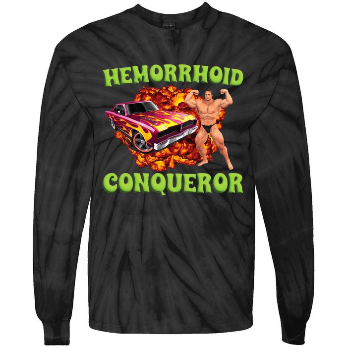 Hemorrhoid Conqueror Meme Weird Offensive Cringe Joke Tie-Dye Long Sleeve Shirt