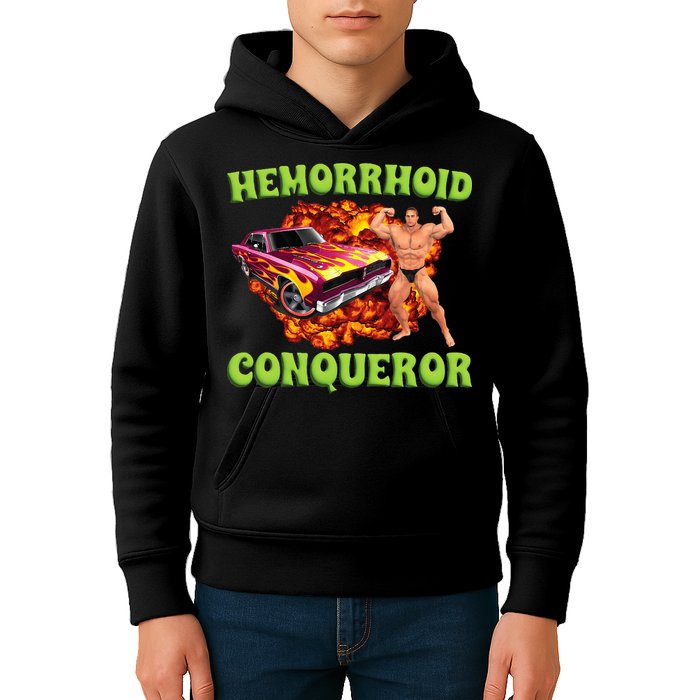 Hemorrhoid Conqueror Meme Weird Offensive Cringe Joke Kids Hoodie