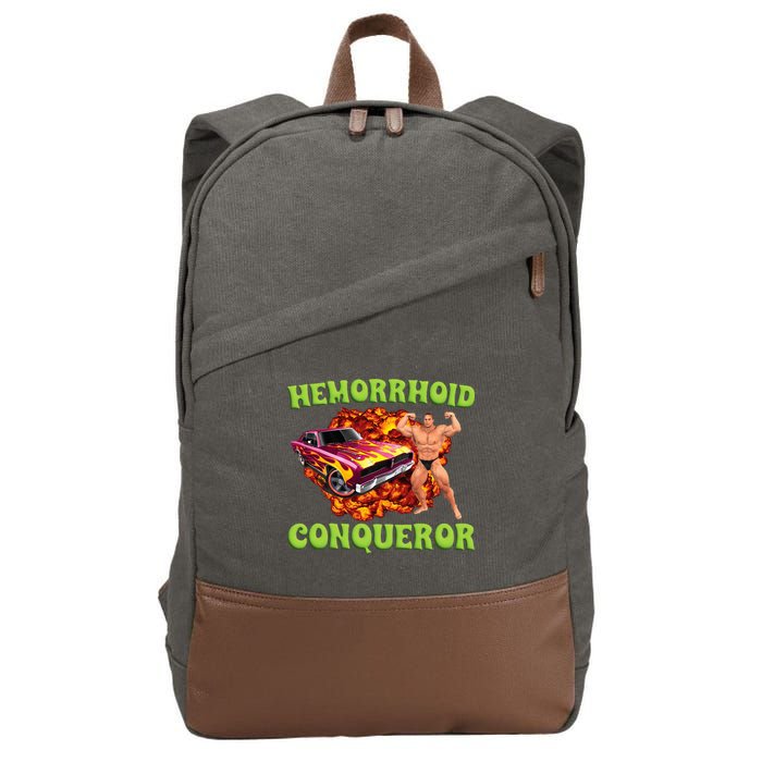 Hemorrhoid Conqueror Meme Weird Offensive Cringe Joke Cotton Canvas Backpack