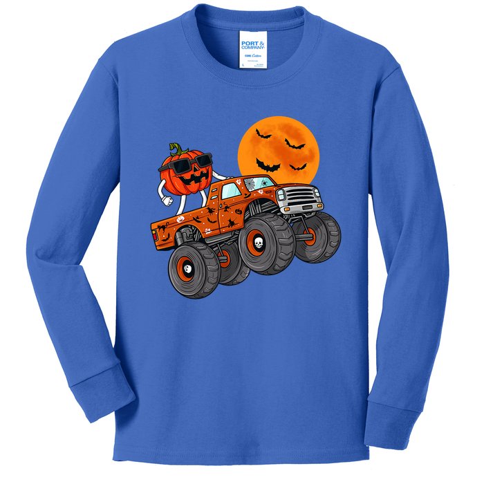 Halloween Costume Monster Truck Pumpkin With Moon Bat Scary Gift Kids Long Sleeve Shirt