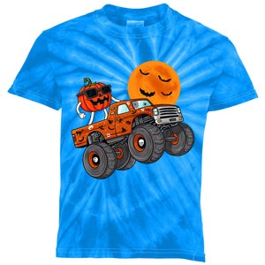 Halloween Costume Monster Truck Pumpkin With Moon Bat Scary Gift Kids Tie-Dye T-Shirt