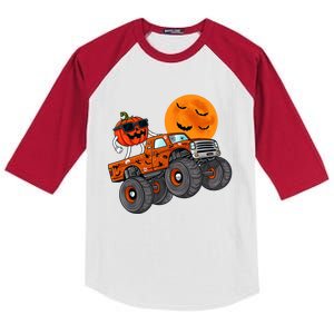 Halloween Costume Monster Truck Pumpkin With Moon Bat Scary Gift Kids Colorblock Raglan Jersey